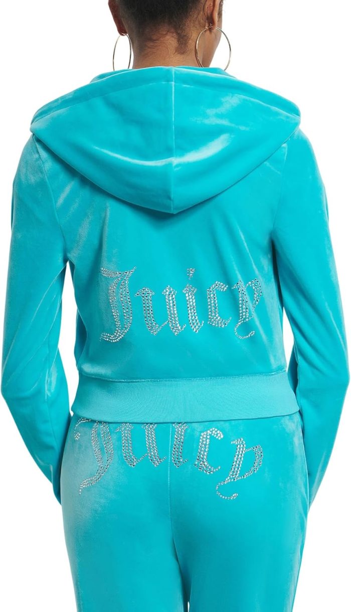 Juicy Couture Women's Solid Classic Juicy Hoodie with Back Bling